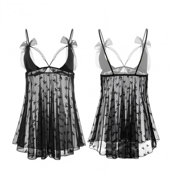 FEE ET MOI - Sheer Beaded Strap Nightdress (Black)